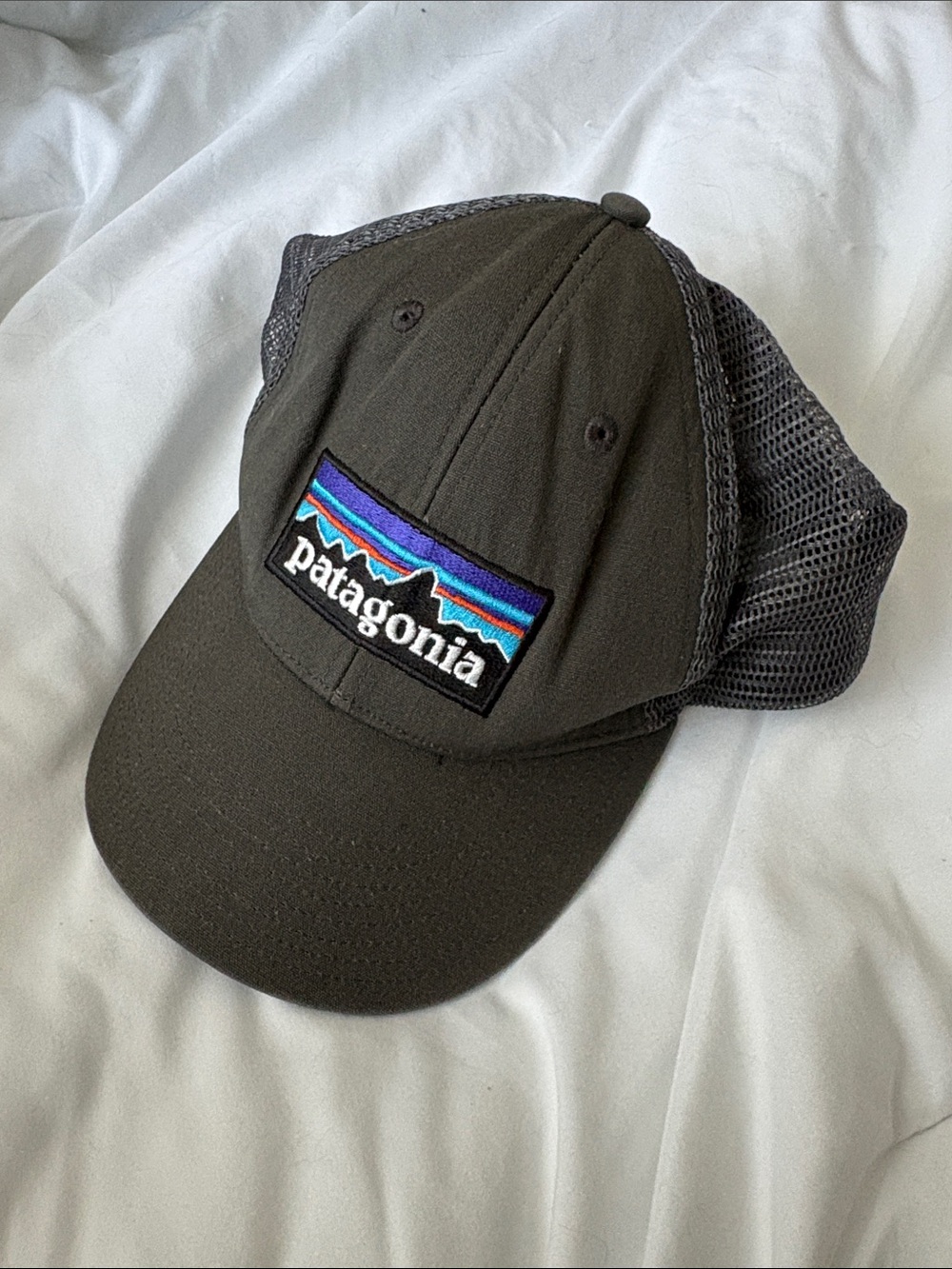 Patagonia Grey Mesh Trucker Hat with Multicolor Patch
